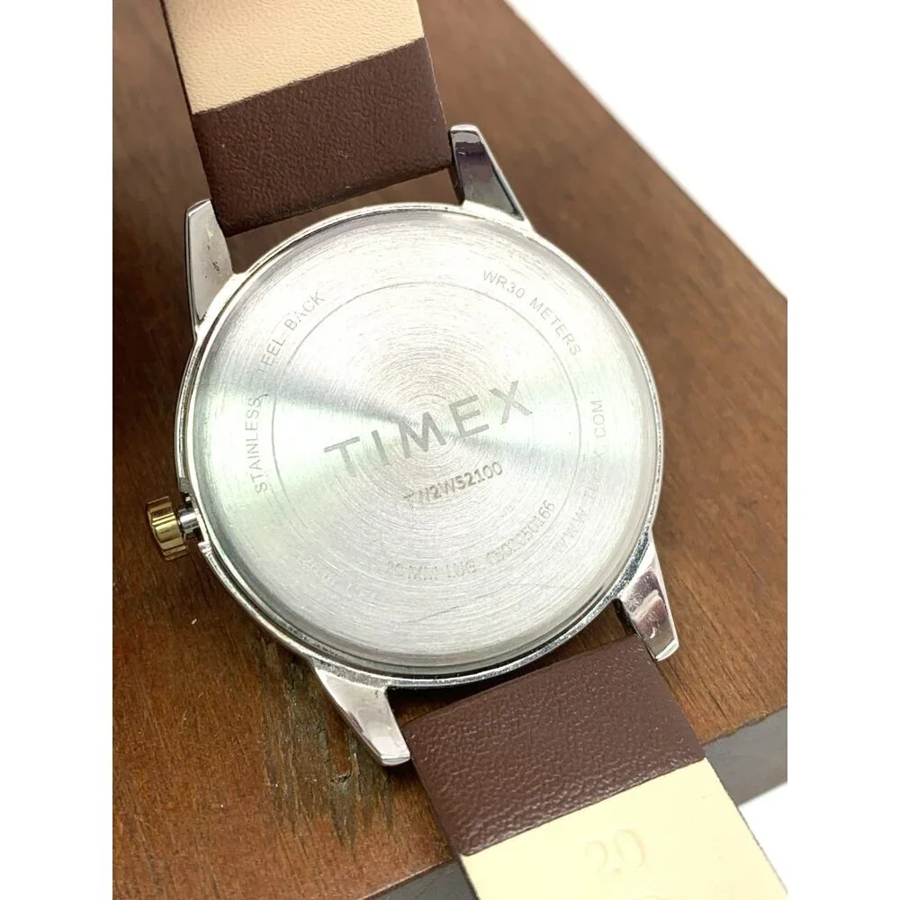 Timex Men's Watch TW2W52100 Quartz Indiglo White Dial Date Brown Leather 40mm